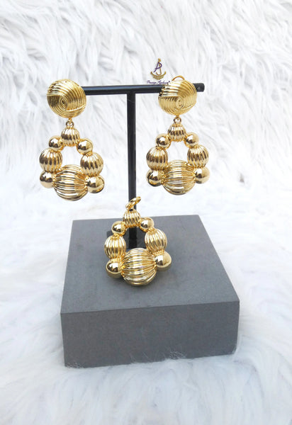 Bold Gold Plated Necklace Earring 2 pcs Party Dinner Cocktail Bride Jewellery Set Great as Gift for her Gold Plated