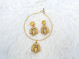 Bold Gold Plated Necklace Earring 2 pcs Party Dinner Cocktail Bride Jewellery Set Great as Gift for her Gold Plated
