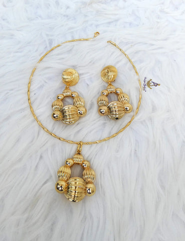 Bold Gold Plated Necklace Earring 2 pcs Party Dinner Cocktail Bride Jewellery Set Great as Gift for her Gold Plated