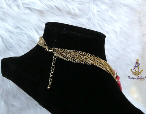 Cheap Multi-Layer Pink Coral Colour Beaded Statement Necklace with Gold Tone Chain – Bold Chunky Fashion Jewelry for Women PrestigeApplause Jewels