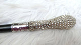 Clearance Crystal Rhinestone Walking Cane – Elegant Decorative Formal Dress Cane with Black Shaft & Silver Handle PrestigeApplause Jewels