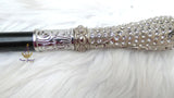 Clearance Crystal Rhinestone Walking Cane – Elegant Decorative Formal Dress Cane with Black Shaft & Silver Handle PrestigeApplause Jewels