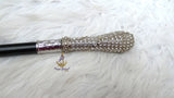 Clearance Crystal Rhinestone Walking Cane – Elegant Decorative Formal Dress Cane with Black Shaft & Silver Handle PrestigeApplause Jewels