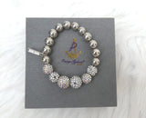 Clearance Silver Tone Beaded Bracelet with Sparkling Crystal Pave Balls – Stretch Fit Fashion Accessory by Prestige Applause Jewels Bangle Bracelet