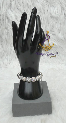 Clearance Silver Tone Beaded Bracelet with Sparkling Crystal Pave Balls – Stretch Fit Fashion Accessory by Prestige Applause Jewels Bangle Bracelet