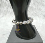 Clearance Silver Tone Beaded Bracelet with Sparkling Crystal Pave Balls – Stretch Fit Fashion Accessory by Prestige Applause Jewels Bangle Bracelet