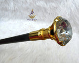 Crystal-Tip Walking Stick Cane – Elegant Gold-Tone Handle & Black Shaft Statement Accessory African Walking Staff PrestigeApplause Jewels