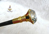 Crystal-Tip Walking Stick Cane – Elegant Gold-Tone Handle & Black Shaft Statement Accessory African Walking Staff PrestigeApplause Jewels
