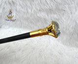 Crystal-Tip Walking Stick Cane – Elegant Gold-Tone Handle & Black Shaft Statement Accessory African Walking Staff PrestigeApplause Jewels