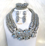 PrestigeApplause Customised Full Silver Crystal Bridal Wedding African Bead Jewellery Set UK Fast Delivery