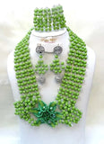 PrestigeApplause Green & Silver Signature Design African Beads Necklace Jewellery Set