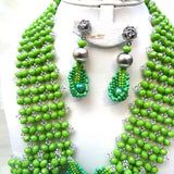 PrestigeApplause Green & Silver Signature Design African Beads Necklace Jewellery Set