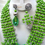 PrestigeApplause Green & Silver Signature Design African Beads Necklace Jewellery Set