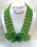 PrestigeApplause Green & Silver Signature Design African Beads Necklace Jewellery Set