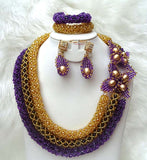 PrestigeApplause 3 Layers Customised Purple & Gold African Beads Bridal Wedding Party Jewelry Set UK