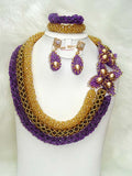 PrestigeApplause 3 Layers Customised Purple & Gold African Beads Bridal Wedding Party Jewelry Set UK