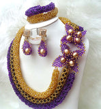 PrestigeApplause 3 Layers Customised Purple & Gold African Beads Bridal Wedding Party Jewelry Set UK