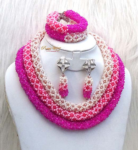 PrestigeApplause 3 Layers Customised Mixed Pink Tones Beads Bridal Wedding Party Jewelry Set