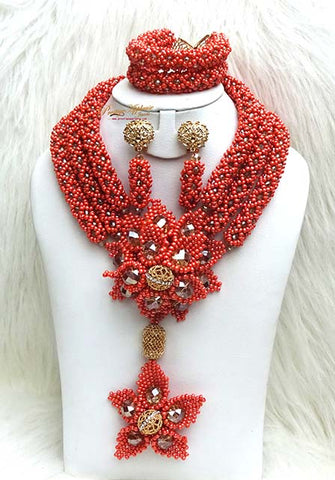 PrestigeApplause Unique Elongated Orange Design Bridal Wedding Beads Bridal Party Jewellery Set