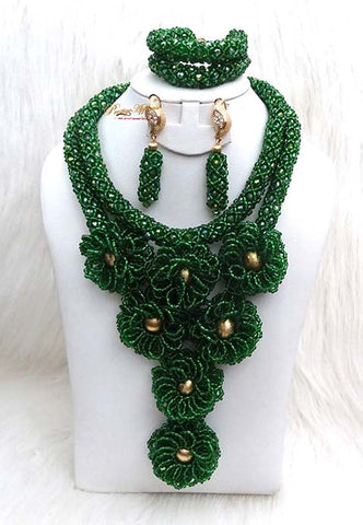 Latest Design Mixed Greens Wedding Bridal African Beads Jewellery Set