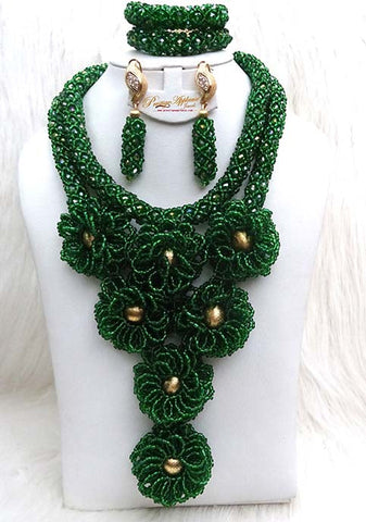 Latest Design Mixed Greens Wedding Bridal African Beads Jewellery Set