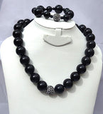 Black Simulated Pearl Beads Necklace Bracelet Casual Party Jewellery Set - PrestigeApplause Jewels 