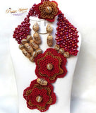 PrestigeApplause Latest Design Dark Red & Gold Elongated African Nigerian Necklace Jewellery Set PrestigeApplause