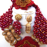 PrestigeApplause Latest Design Dark Red & Gold Elongated African Nigerian Necklace Jewellery Set PrestigeApplause