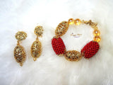 Beautiful Red Detailed Beaded Bracelet and Earring Beads Jewellery Set - PrestigeApplause Jewels 