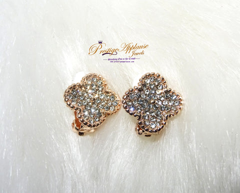 Beautiful Clover Clip-on Crystal Gold Rose Gold Necklace Earring Popular Jewellery Great as a Gift