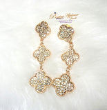 Elegant Clover Drop Crystal Gold Rose Gold Necklace Clip-On Earring Popular Jewellery Great as a Gift