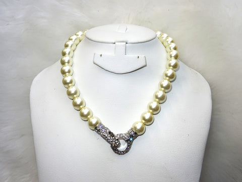 Beautiful Silver Cream Pearl Crystal Necklace Jewellery Gift Ladies