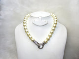 Beautiful Silver Cream Pearl Crystal Necklace Jewellery Gift Ladies