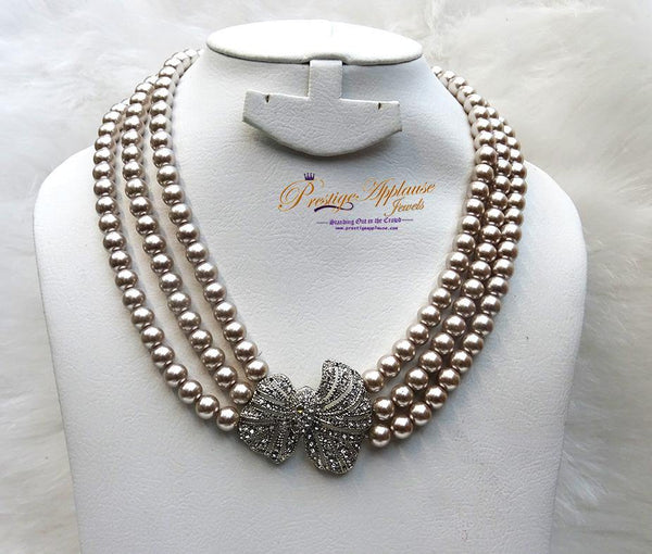 Quality Pearls 3 Layers Beautiful Luscious Bridal Wedding Crystal Party Necklace Jewellery UK - PrestigeApplause Jewels 