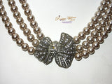 Quality Pearls 3 Layers Beautiful Luscious Bridal Wedding Crystal Party Necklace Jewellery UK - PrestigeApplause Jewels 