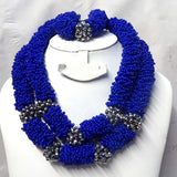 PrestigeApplause Royal Blue & Gray Silver Beads Bridal Party Jewellery Set