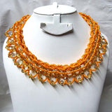 PrestigeApplause Orange Crystal Gold Regalia Necklace Earring Party Evening Set