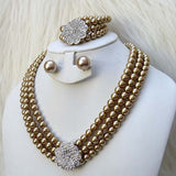 Golden Beautiful Luscious Quality Pearls Necklace Bracelet Earring Jewellery Set UK Dispatch