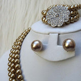 Golden Beautiful Luscious Quality Pearls Necklace Bracelet Earring Jewellery Set UK Dispatch