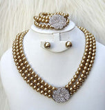 Golden Beautiful Luscious Quality Pearls Necklace Bracelet Earring Jewellery Set UK Dispatch