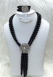 Black Beautiful Luscious Quality Pearls Necklace Bracelet Earring Jewellery Set