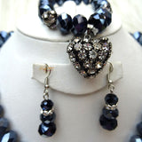 Cheap Casual Simply Dazzling Blue Clear Black AB Love Heart Costume Necklace Jewellery Set