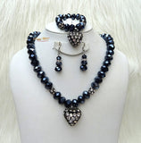 Cheap Casual Simply Dazzling Blue Clear Black AB Love Heart Costume Necklace Jewellery Set