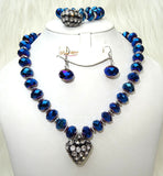 Cheap Casual Simply Dazzling Blue Clear Black AB Love Heart Costume Necklace Jewellery Set