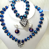 Cheap Casual Simply Dazzling Blue Clear Black AB Love Heart Costume Necklace Jewellery Set