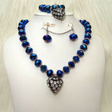 Cheap Casual Simply Dazzling Blue Clear Black AB Love Heart Costume Necklace Jewellery Set