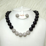 Quality Pearls Black Beautiful Luscious Wedding Crystal Party Necklace Earring Jewellery Set