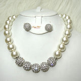 Quality Pearls Cream White Beautiful Luscious Wedding Crystal Party Necklace Earring Jewellery Set