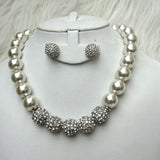 Quality Pearls Cream White Beautiful Luscious Wedding Crystal Party Necklace Earring Jewellery Set