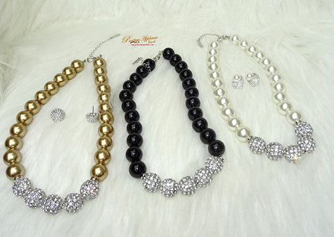 Quality Pearls Cream White Beautiful Luscious Wedding Crystal Party Necklace Earring Jewellery Set